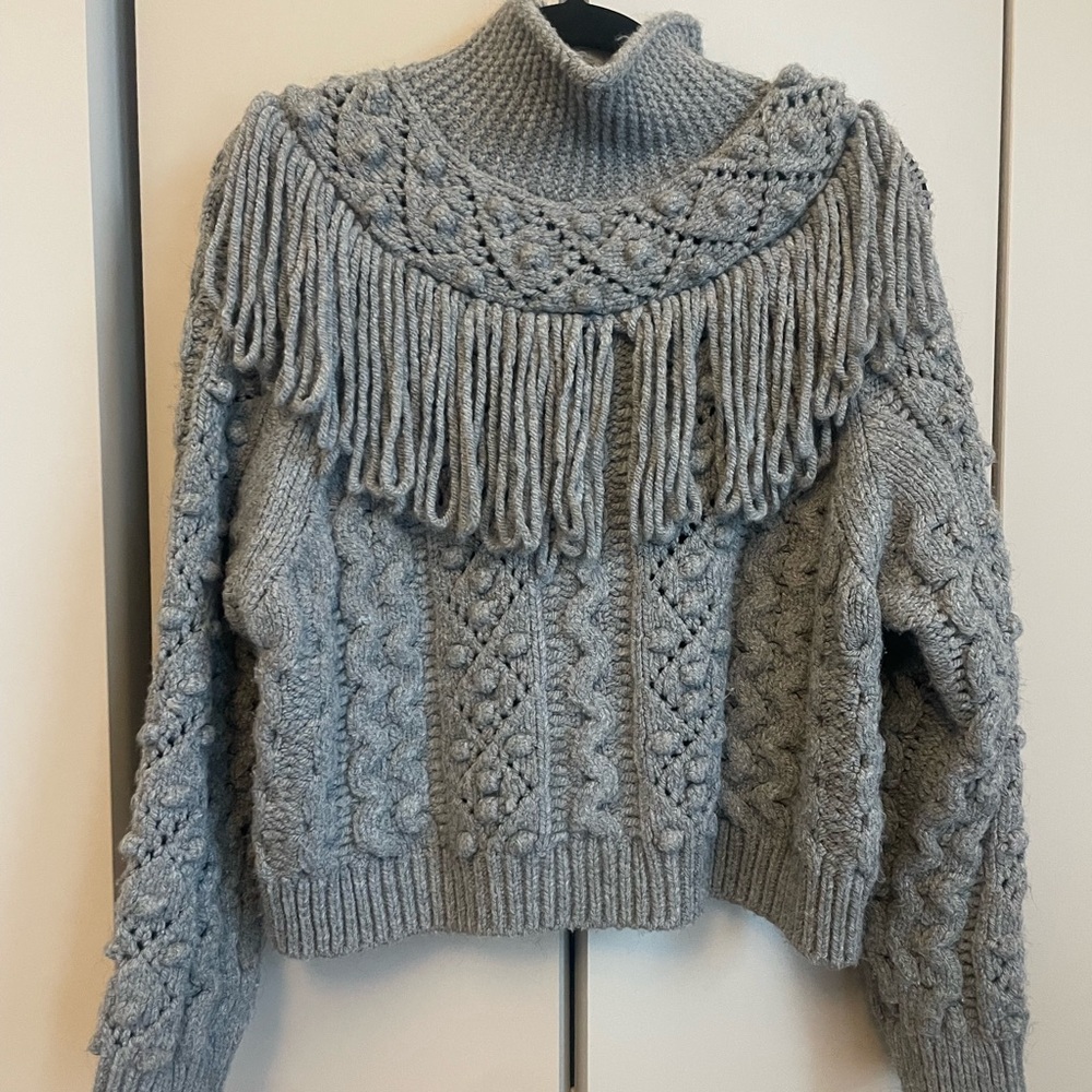 Zara Gray Turtleneck Cable Knit Sweater